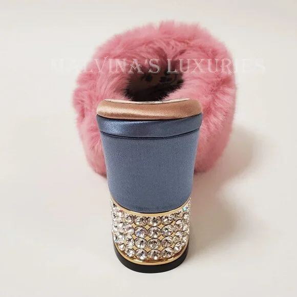 GUCCI SHOES CANDY SATIN AND FAUX FUR MULES CRYSTAL HEEL sz IT 35.5 US 5.5 - Picture 9 of 16